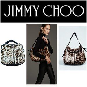 Jimmy Choo Animal Print Hobo Bag Fur & Leather Designer Handbag